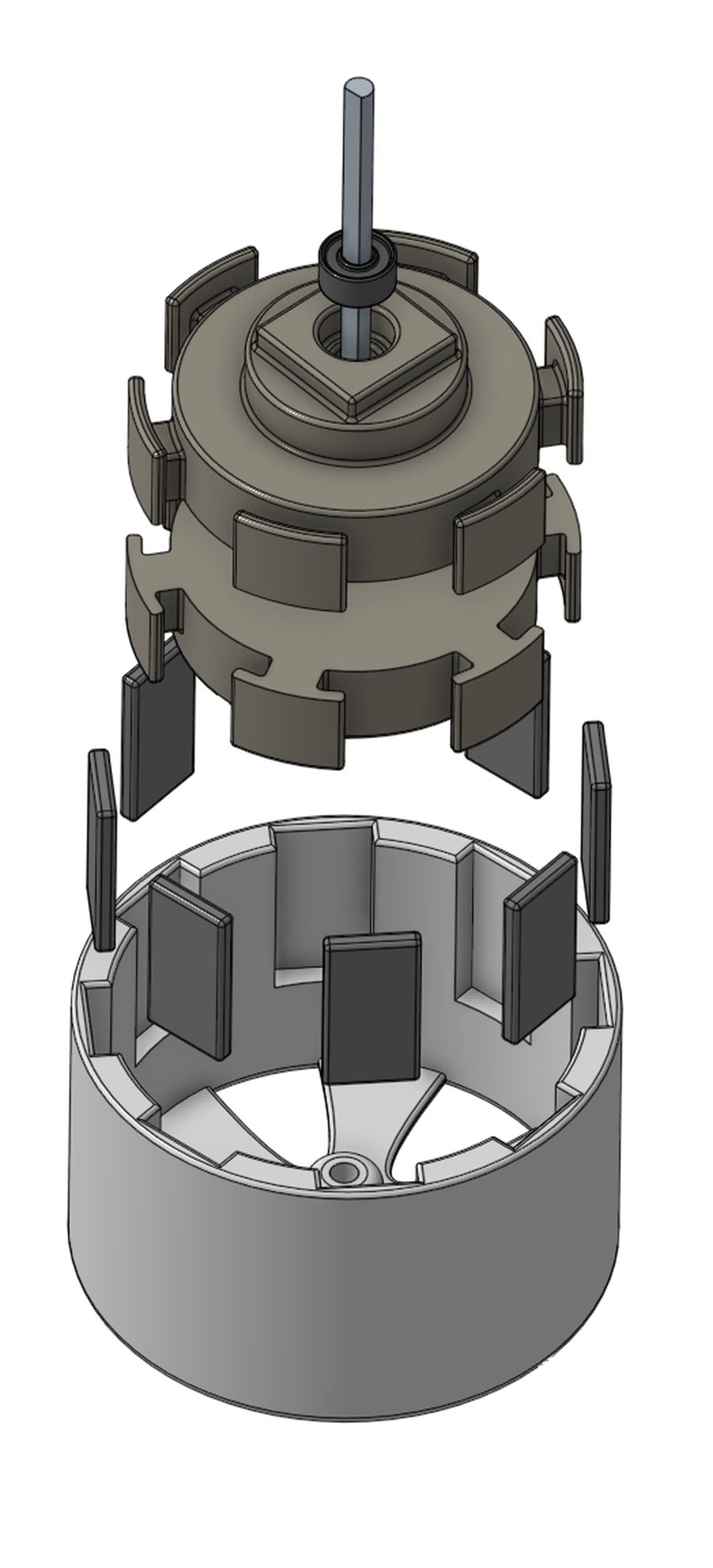 3D printed brushless motor exploded view